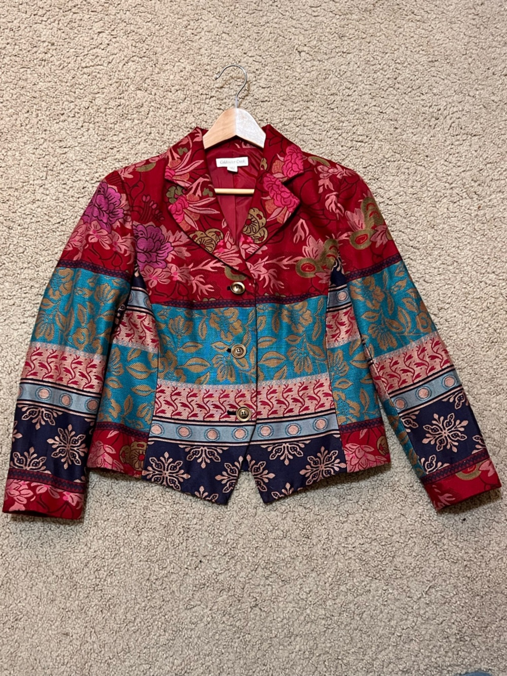 Coldwater Creek Multicolor Floral Patchwork Blazer - Red, Teal, Navy, Pink